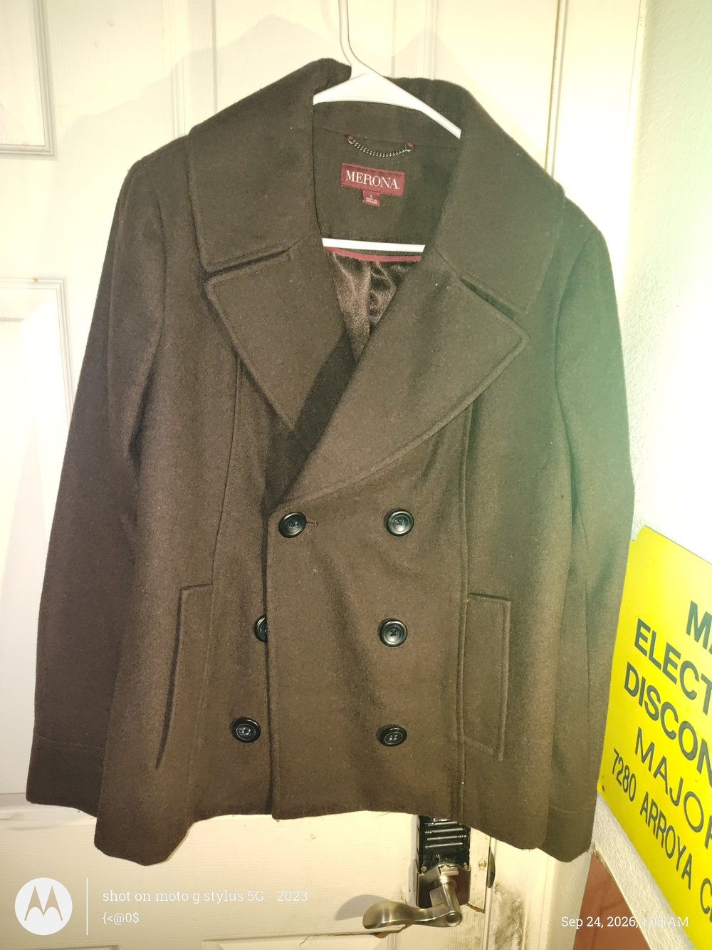 Merona Men's Double-Breasted Brown Wool Blend Peacoat